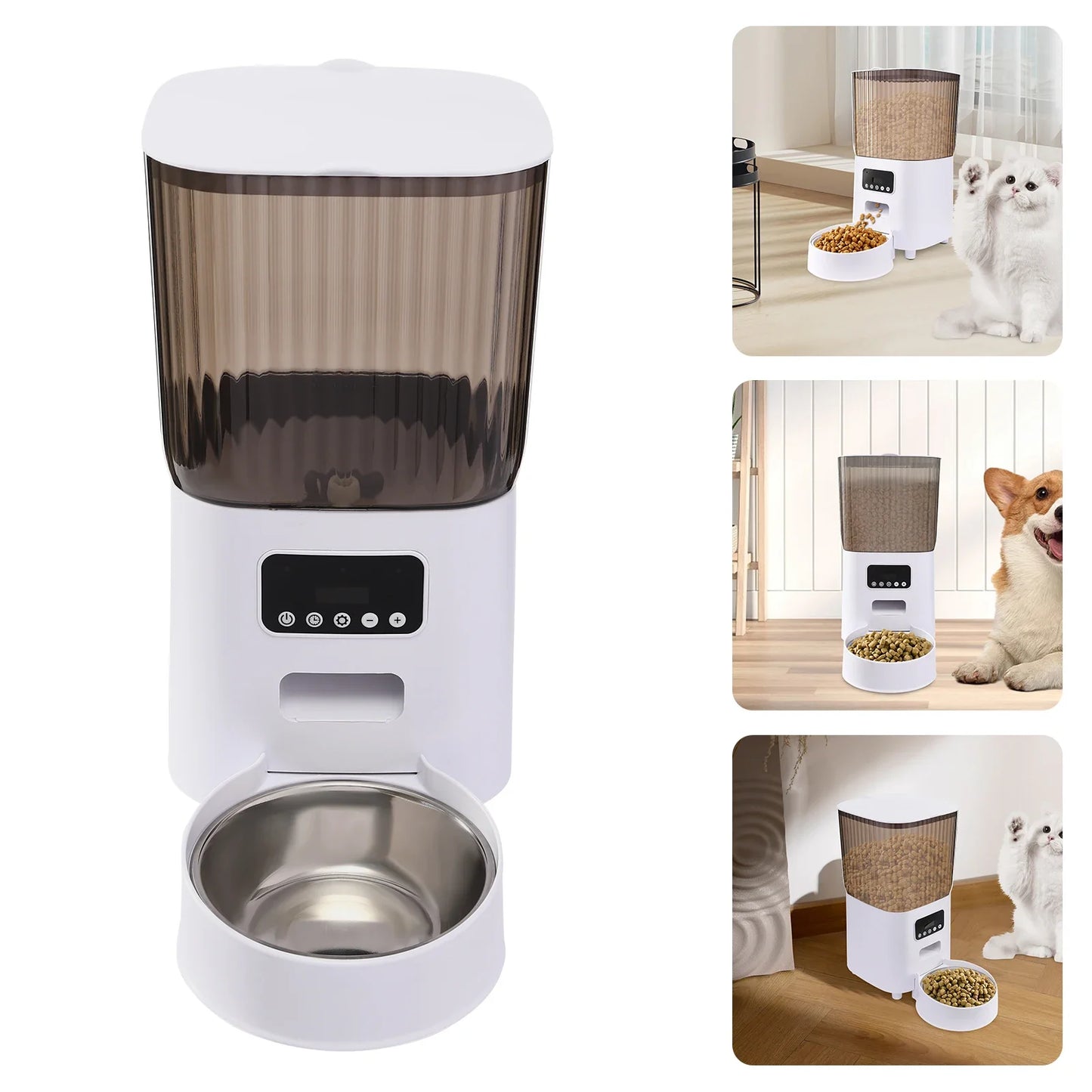169.09Oz Cat Food Dispenser, Automatic Timed Feeding (Up to 9 Times), Easy Setup, Dual Compartments, Simple to Clean